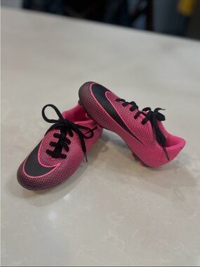 Kids Pink and Black Soccer Cleats with Swoosh Logo Nike